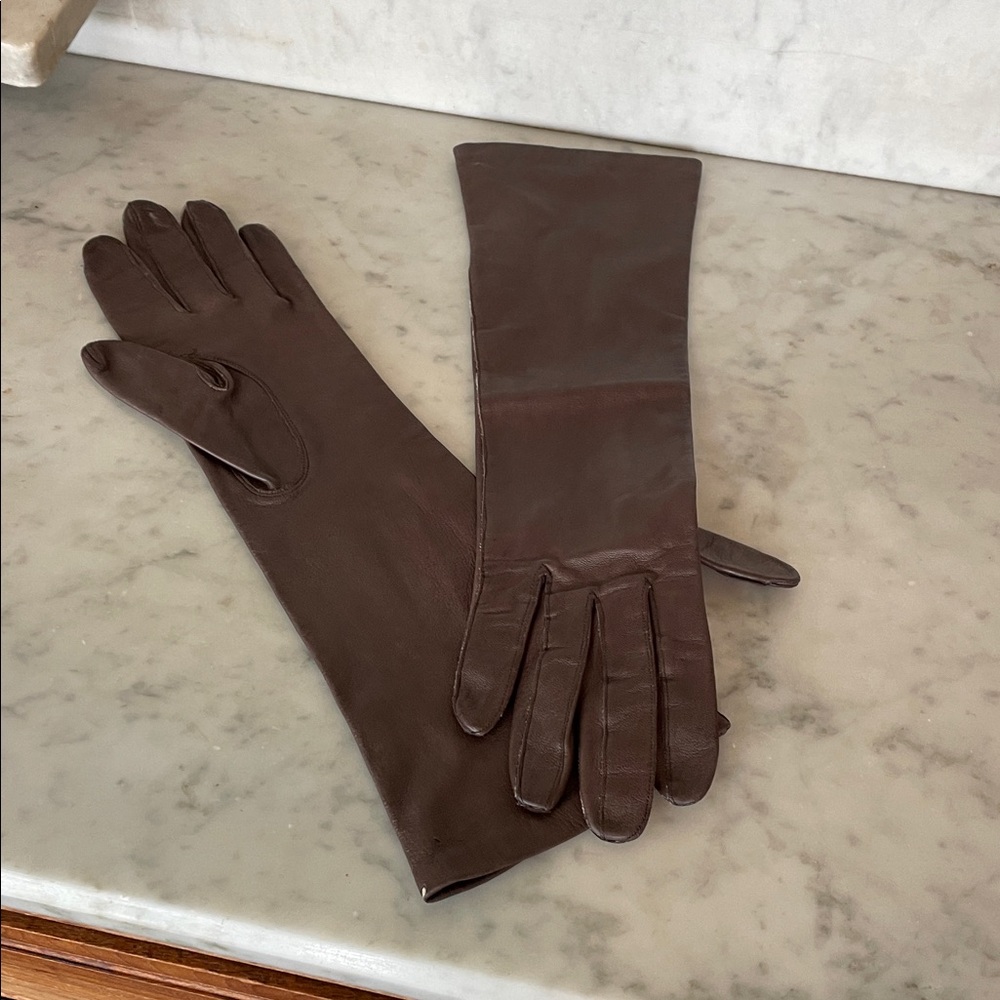 CABRETTA Silk Lined Opera Length Elegant Brown Leather Gloves 6 1/2